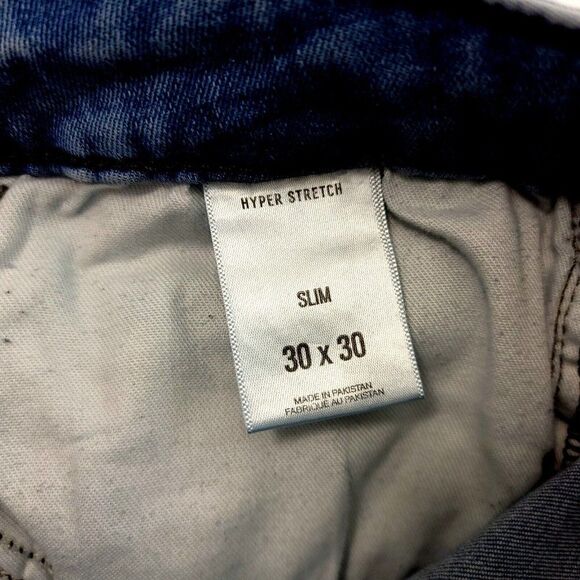 DAMAGED Express Light Blue Stone Wash Whisker Mid Rise Denim Jeans‎ 30/29 Slim - Picture 8 of 11